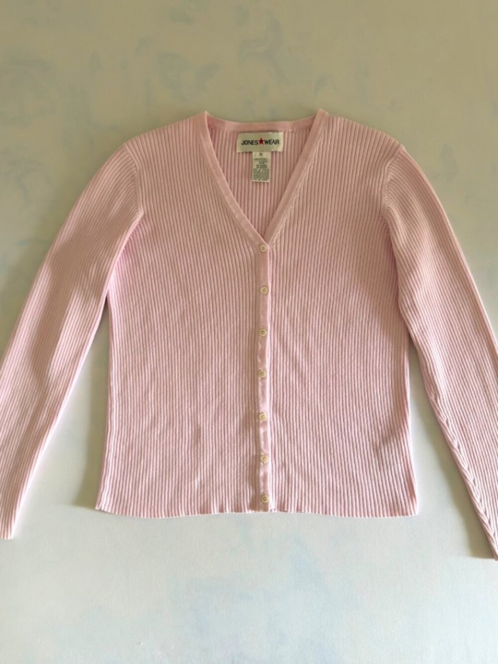 Jones Wear Vintage 100% Cotton Pink Ribbed Cardigan Sweater